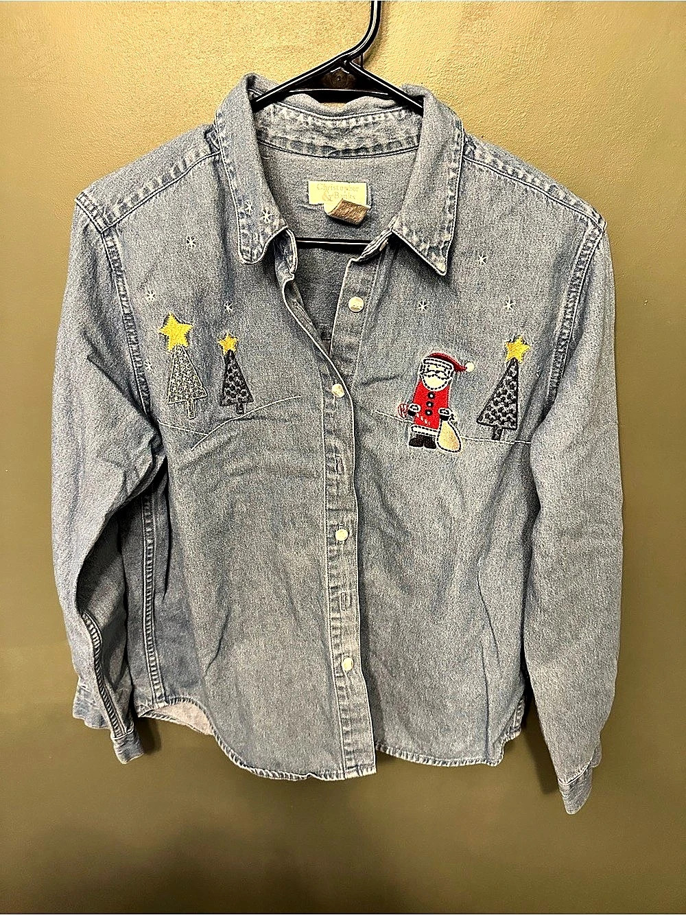 Christopher & Banks Embroidered Denim Christmas Shirt